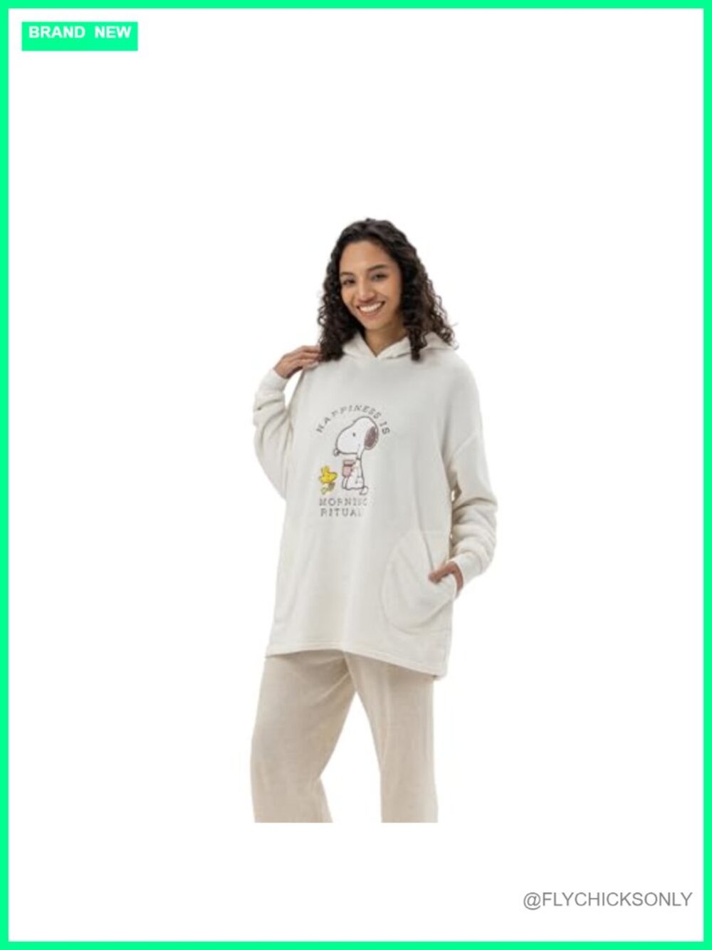 Oversized Embroidered Fleece Sweatshirt Pullover Snoopy Woodstock
